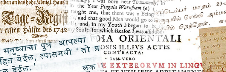 Marathi, Tamil, Latin, English and German texts